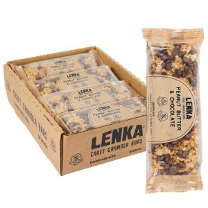LENKA Handmade Craft Granola Bars – Peanut Butter & Chocolate Gluten Free High Fiber – Nutritious Snack Bar with Granola – 12 Pack