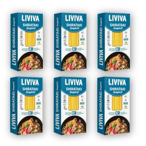 LIVIVA Foods Dried Shirataki Spaghetti – 6 Pk – Certified Gluten Free, Non-GMO, Vegan, Halal, Kosher, Plant-Base, Keto & Low Carb, Only 5 NetCarbs, 25 Calories, Diabetic-Friendly, Taste and Cook like Spaghetti.