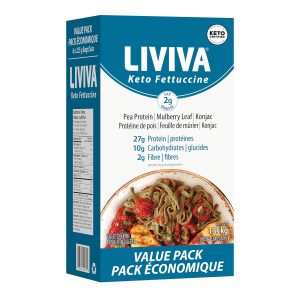 LIVIVA Low Carb High Protein KETO Value Pack Fettuccine Noodle Pasta 6 Pk – 135 g Protein per Box with Pea Protein & Konjac Flour – 8g Net Carbs, Diabetic-Friendly – Ready to Eat in 3 – 4 mins – Healthy Al Dente Pasta