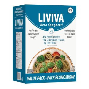 LIVIVA Low Carb High Protein KETO Value Pk Spaghetti Noodle Pasta 12 Pk – 135 g Protein per Box with Pea Protein & Konjac Flour – 8g Net Carbs, Diabetic-Friendly – Ready to Eat in 3 – 4 mins – Healthy Al Dente Pasta
