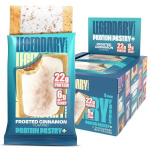 Legendary Foods 22g Protein Pastry+ Premium Low Carb Meal Replacement Bar – Low Glycemic, Gluten Free Protien Snacks – Healthy Keto Snack Box, 8x Zero Sugar Energy Bars – Bariatric Diabetic Friendly