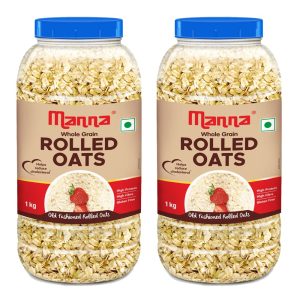 Manna 100% Rolled Oats 2kg | Gluten Free | Traditional Oats | Diabetic Friendly | 100% Wholegrain 1kg (Pack of 2)