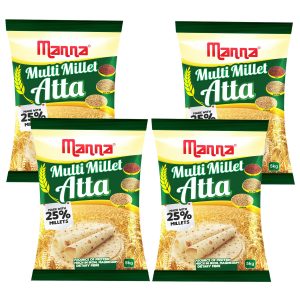 Manna Multigrain Atta/Multi Millet Atta 4Kgs (with Siridhanya Flour) | Certified Low GI Wheat Flour with 25% Millets | High Protein & Fibre | Diabetic Friendly | For Weight Loss