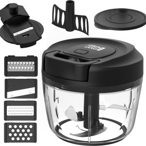 Manual Food Processor & Onion Chopper – 26 OZ incl. Useful Acessory I BPA-Free I Manual Food Chopper with pull string for garlic & veggie chop I Food mincer vegetable cutter hand pull held