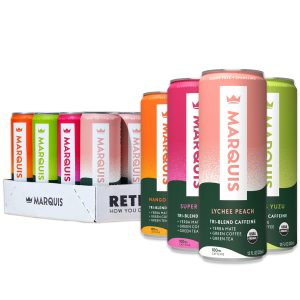 Marquis – Natural Energy Drink – Variety Pack – Sugar Free – 0 Calories – 100mg of Organic Plant Based Caffeine – Yerba Mate – Green Tea – Vitamin C & B Vitamins – Vegan – 12 oz Cans – 12 Pack