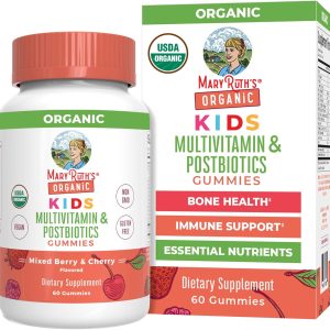 MaryRuth Organics Kids Vitamins | USDA Organic | Multivitamin Gummies + Postbiotics for Ages 4+ | Lactobacillus Rhamnosus | Vegan | Non-GMO | 60 Count