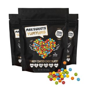 Max Sweets Dark Chocolate YumYums – Delicious Sugar Free Candy Ideal for Keto, Gluten Free, Diabetic, Low Carb, No Sugar Diets – Vegan Chocolate with Candy Coating – 3 Pack
