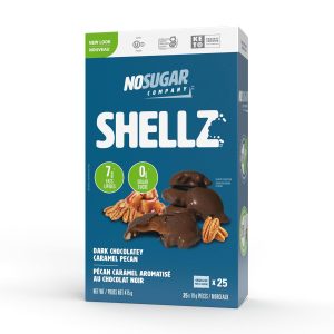 NEW: No Sugar Turtle Candy, Keto Shellz – Premium Chocolate Caramel Pecan, Low Carb (1g), Sugar Free (0g), 7g Healthy Fat, Gluten Free, Kosher (25 pieces, individually wrapped – 475g box)