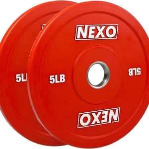 NEXO 5LB Red Rubber Bumper Plate Pair – Premium Matte Finish 2x 5LB Cross Training Weight Plates