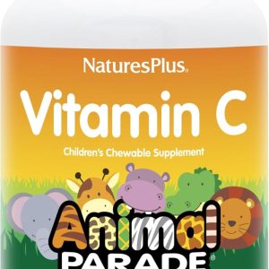 NaturesPlus Animal Parade Vitamin C Children’s Chewable – Natural Orange Juice Flavor – 90 Animal-Shaped Tablets, Pack of 4 – Vegan, Vegetarian, Gluten Free – 180 Total Servings