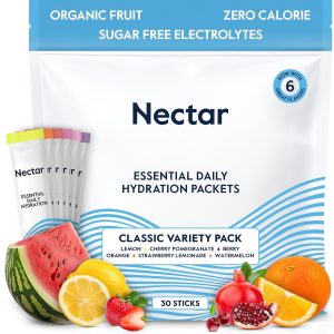 Nectar Hydration Packets – Electrolytes Powder Packets – Sugar Free & 0 Calorie – Organic Fruit Liquid Daily IV Hydrate Packets for Dehydration Relief and Rehydration (Variety 30 Pack)