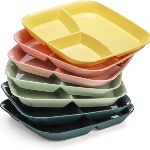 Nicunom 8 Pack Unbreakable Divided Plates, 10 Inch Portion Control Plates, Reusable 3-Compartment Dinner Plate For for Healthy Eating & Bariatric Diet, Microwave And Dishwasher Safe