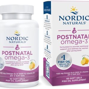 Nordic Naturals Postnatal Omega-3, Lemon – 60 Soft Gels – 1120 Total Omega-3 + 1000 IU Vitamin D3 – Formulated for New Moms; Supports Optimal Wellness, Positive Mood, Healthy Metabolism – 30 Servings