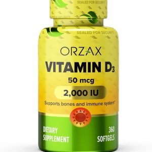 ORZAX Vitamin D3 2000 iu (50 mcg) – Non-GMO, Gluten Free, Sugar Free, Dairy Free – 1 Year Supply for Strong Muscle Function and Immune Support – Mood Supplement for Wellness (360 Softgel)