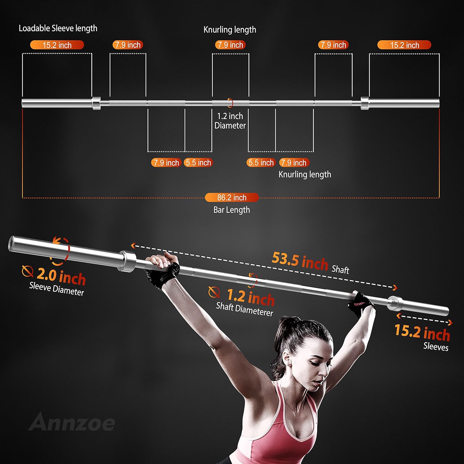 Olympic Barbell Bar 7-Foot Weight Bar, Rated 700 lbs for Weight Capacity, Men’s Solid Iron Weighted Workout Barbell Weight Straight Weightlifting Technique Bar - Image 2