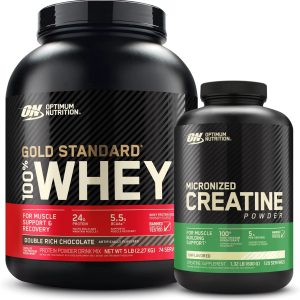 Optimum Nutrition 100% Gold Standard Whey Protein Powder: Double Rich Chocolate (5 Pound) with Micronized Creatine Monohydrate Powder, Unflavored (120 Servings) – Bundle Pack