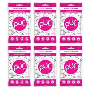 PUR 100% Xylitol Chewing Gum, Sugarless Pomegranate Mint, Sugar Free + Aspartame Free + Gluten Free, Vegan & Keto Friendly – Low Carb, Simply Pure Natural Fruit Flavored Gum, 55 Pieces (Pack of 6)