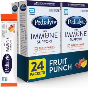 Pedialyte with Immune Support, Electrolytes with Vitamin C and Zinc, Advanced Hydration with PreActiv Prebiotics, Fruit Punch, Electrolyte Drink Powder Packets, 6 Count (Pack of 4
