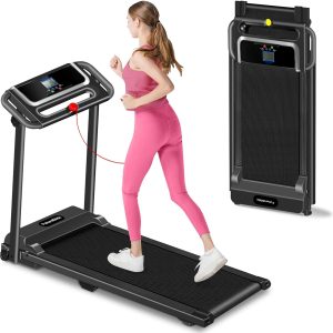 Portable Tradmill with Handle, 3.0HP Walking Pad Treadmill, Electric Compact Treadmills,Treadmills for Home Small Space with 12 Preset Programs,Walking Pad with Handle, LED Display, 300 LBS Capacity