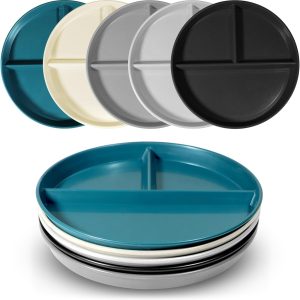 Portion Control Plate For Weight Loss 9 Inch 5Pcs, Round Divided Plates for Adults, 3 Compartment Plates is very thick and smooth,Suitable for Bariatric Diet…