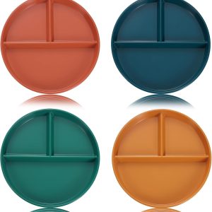 Portion Control Plates 9 Inch (4 Pack) Divided Plate Adults Plastic 3 Compartment Dinner Plate Perfect for Bariatric Diet Weight Loss Healthy Eating Reusable 3 Section Lunch Tray