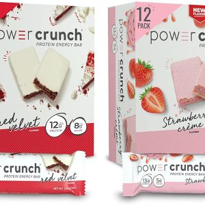 Power Crunch Whey Protein Bars, High Protein Snacks with Delicious Taste, Strawberry Crème & Red Velvet, 1.4 Ounce (24 Count)