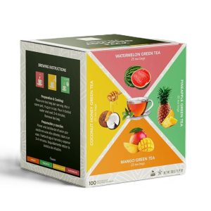 Premium Exotic Fruit Green Tea Variety Sampler Bulk 100 Pack Individually Wrapped Bags 25 Per Flavor Caffeinated Sugar Free Keto And Diabetic Friendly