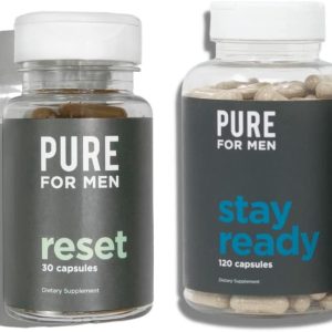 Pure for Men Original Vegan Cleanliness Fiber Supplement, 120 Capsules & Reset Detox Supplement, 30 Capsules