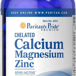 Puritan’s Pride Premium Chelated Calcium Magnesium Zinc with Bone-Active™, Dietary Supplement for Bone Health, Bone Density, and Immune Function Support, 250 Coated Tablets
