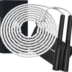 Pvc Freestyle Long Handle Beaded Jump Rope 10 Ft, 1 Inch Beaded Skipping Rope For Tricks (White)