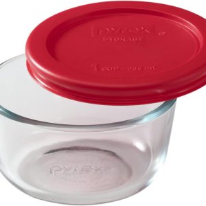 Pyrex Simply Store 1-Cup Single Glass Food Storage Container with Lid, Non-Pourous Glass Round Meal Prep Container with Lid, BPA-Free Lid, Dishwasher, Microwave, Oven and Freezer Safe