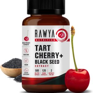 RAWYA Nutrition Tart Cherry Extract with Black Seed Powder – Bottle Packaging, No Gluten, 500mg per Capsule -120 Count