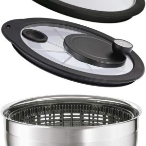 RÖSLE Salad Spinner and Fresh-Keeping lid, 24 cm Durchmesser, Silver/Black