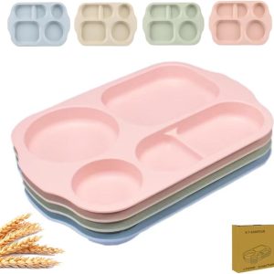 RUIBOLU Large 12 Inch Divided Plates for Kids Adults, Wheat Straw Portion Control Plate, Reusable Plastic Compartment Plates,Unbreakable Dinner Plates Dessert Plates, BPA Free