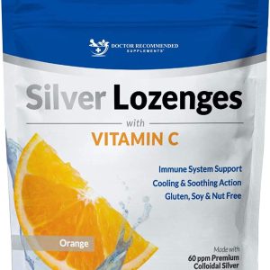 Silver Lozenges with Vitamin C – Premium Nano Silver 60 PPM Colloidal Silver, Organic Honey and Vitamin C Mineral Supplement Drops to Support Immune System, Soothe Cough & Throat – 24 Orange Lozenges