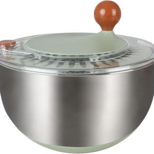 Stainless Steel Salad Spinner, 5.3 Qt Lettuce Spinner with Non-Slip Base, Drain, Stop Button, Fruit and Vegetable Washer and Dryer Spinner, BPA Free