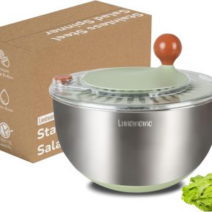 Stainless Steel Salad Spinner, Lettuce Spinner with Drain, Non-Slip Base, Stop Button, Vegetable Dryer, BPA Free, 5.3 Qt