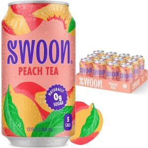 Swoon Peach Tea – Sugar Free Fruit Tea, Low Carb, Paleo-Friendly, Gluten Free Iced Tea – Flavored Tea Keto Drinks Made with Organic Black Tea and Sweetened by Monk Fruit and Stevia (Pack of 12)