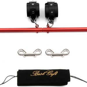 TMEOIIPY Pilates Exercise bar, Red Expandable Sports Spreader Bar Set with 4 Pcs Black Adjustable Straps Kit Pilates Aid Training Yoga Fitness Gear, Stretching Exercise Tools