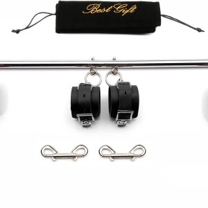 TMEOIIPY Pilates Exercise bar, Silver Expandable Sports Spreader Bar Set with 4 Pcs Black Adjustable Straps Kit Pilates Aid Training Yoga Fitness Gear, Stretching Exercise Tools