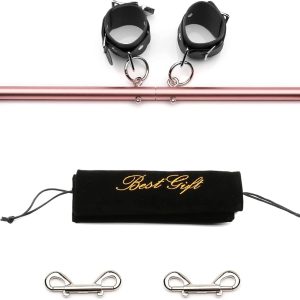 TMEOIIPY Pilates Fitness bar, Rose Gold Stainless Steel Adjustable Spreader Bar and Black Straps Set, Expandable Training Bars Metal Exercise Fitness Home Gym Gear, Stretching Exercise Tools