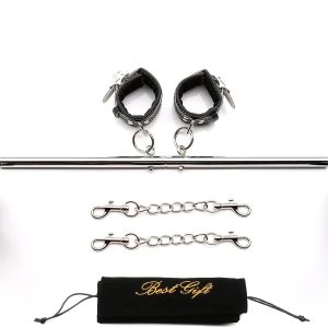 TMEOIIPY Pilates Fitness bar, Silver Pilates Spreader Bar Kit with 4 Black Adjustable Straps Sports Aid Training Fitness Gear – Exercise Guide Included, Stretching Exercise Tools