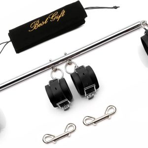 TMEOIIPY Pilates Fitness bar, Silver Sports Aid Adjustable Spreader Bar with 4 Black Adjustable Straps Training Fitness Gear, Stainless Steel Spreader Bar,Pilates aid kit, Stretching Exercise Tools