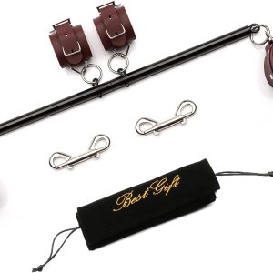 TMEOIIPY Pilates bar, Black Restore Pilates Spreader Bar with 4 Adjustable Red Strap, Exercise Guide, 4 Rings, Home Yoga Training Fitness Gear, Stretching Exercise Tools