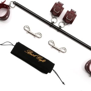 TMEOIIPY Pilates bar, Black Stainless Steel Adjustable Spreader Bar and Red Straps Set, Expandable Training Bars Metal Exercise Fitness Home Gym Gear, Stretching Exercise Tools