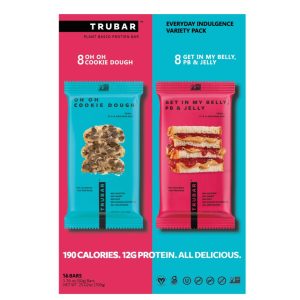 TRUBAR Vegan Protein Bar, Cookie Dough/PB&J Pack, Gluten Free, Plant Based, High Fiber, Dairy Free, Low Fat, Non GMO, 12G Lean Protein, 23-24G Carb,16 CT