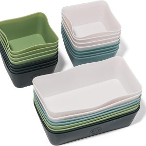 The Silicone Kitchen Reusable Silicone Bento Baking Cup, Non-Toxic, BPA Free, Dishwasher Safe Bento Box Accessories Lunch Box Dividers, Square and Rectangle, 24 Pack, Blue, White, Green