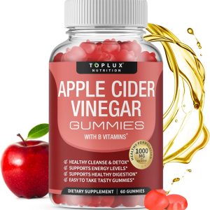 Toplux Apple Cider Vinegar Gummies – 1000mg ACV with B12, Beet Root, Pomegranate for Immune System, Detox & Cleanse, Gummy Alternative to Apple Cider Vinegar Capsules, for Men Women, 60 Gummies