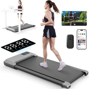 Under Desk Walking Pad Treadmill for Home Office, Intelligent Walk Mat with APP and Remote Control, Portable Exercise Workout Equipment, Super Quiet Walking Jogging Running Machine