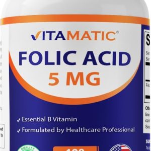 Vitamatic Folic Acid 5mg (5000 mcg) – 120 Vegetarian Tablets – (Vitamin B9 Folate)